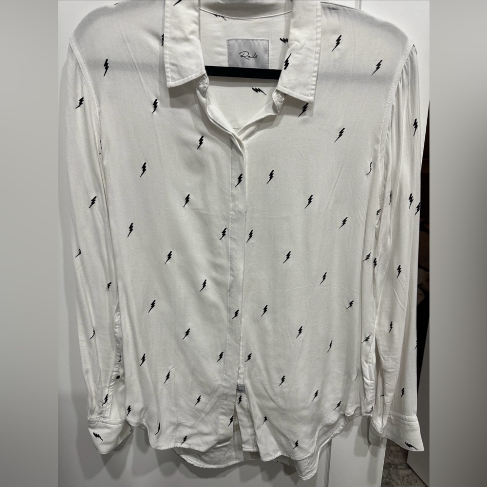 Rails white button down with black lightning bolts medium
